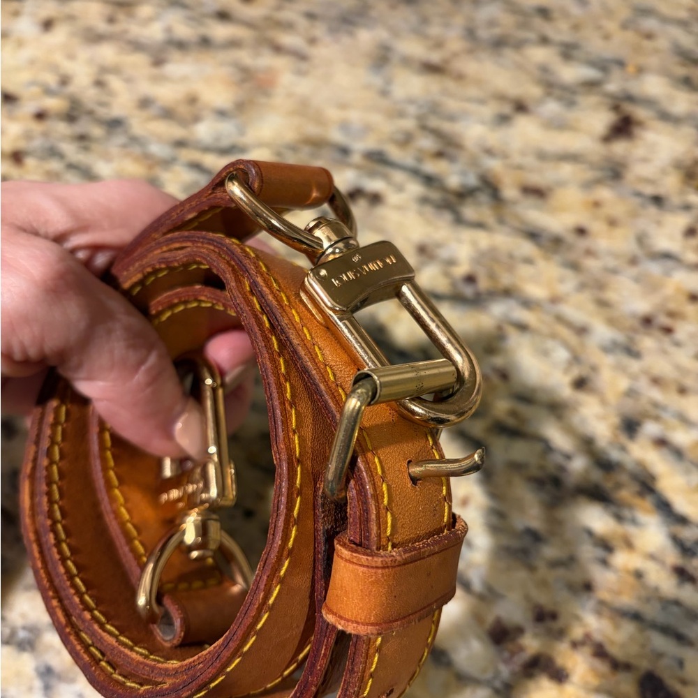Authentic Louis Vuitton Brown and Tan Leather Shoulder Strap with Gold Hardware - Picture 2 of 11